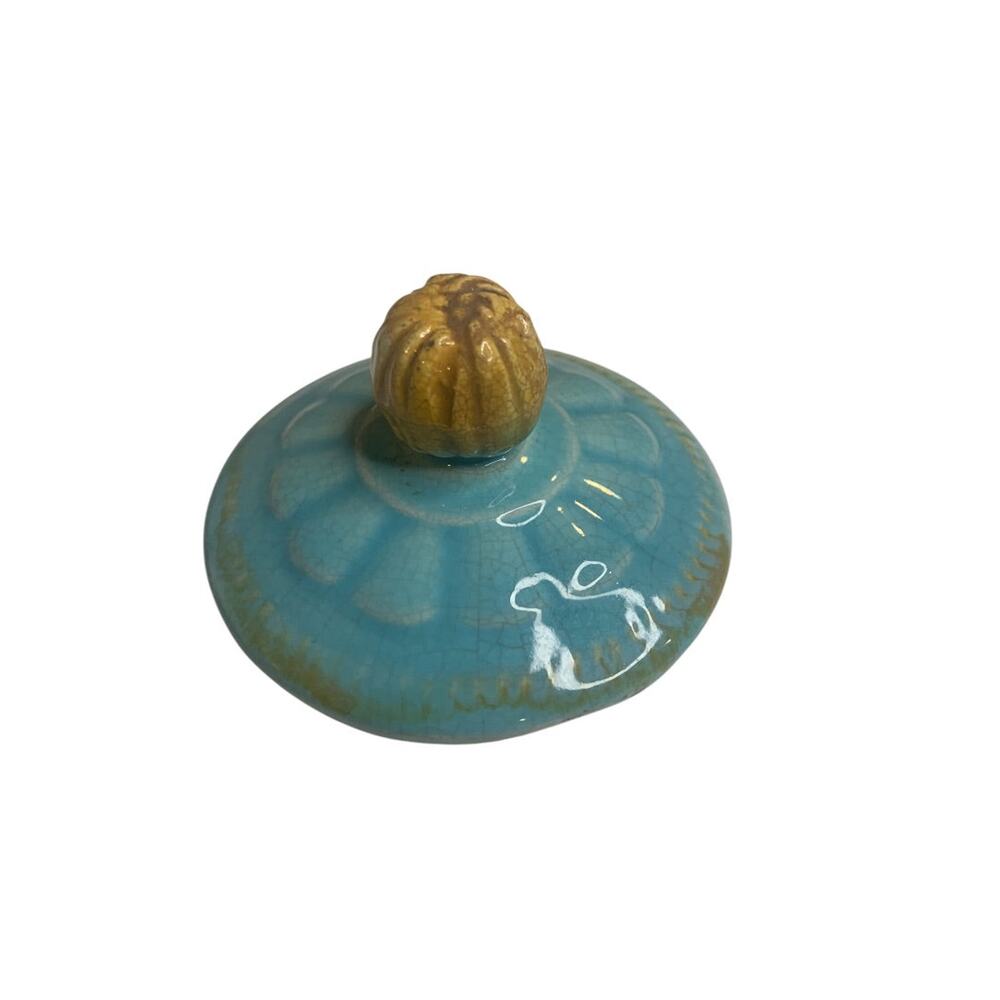 Majolica Water Pond Lily Lid 3 Inch Diameter Antique Pottery